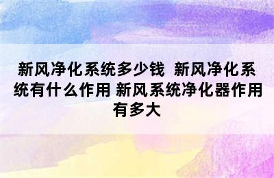 新风净化系统多少钱  新风净化系统有什么作用 新风系统净化器作用有多大